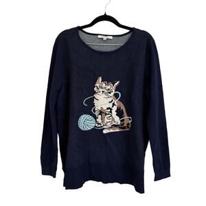 Astrologie Cat Print Sweater Blue Large